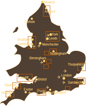 map - England & Wales golf holiday destinations