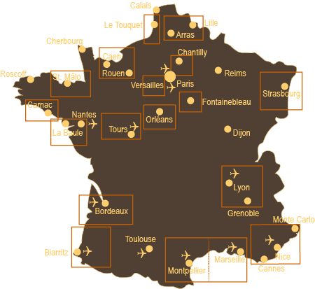Golf holiday map of France