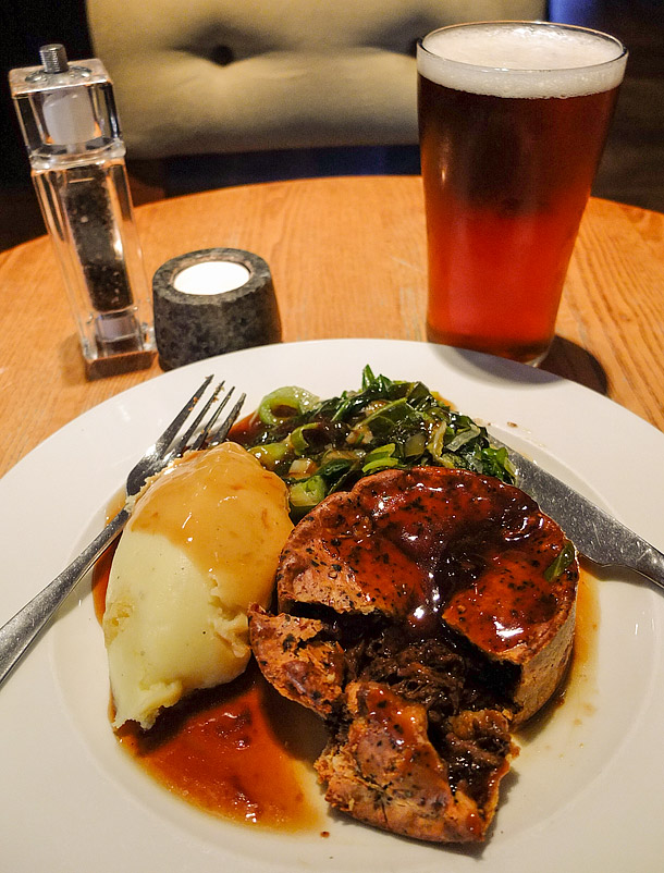 English pub lunch + pint of beer