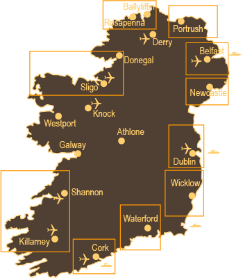 Irish golf destinations map